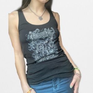Black goth tank rhinestone skull biker graphic